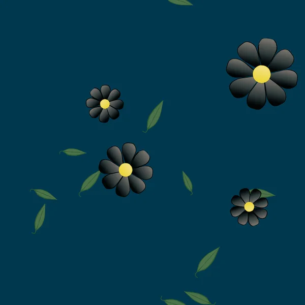 Flores Con Hojas Fondo Sin Costuras Ilustración Vectorial — Vector de stock