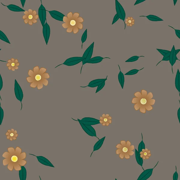 Fleurs Avec Feuilles Fond Sans Couture Illustration Vectorielle — Image vectorielle