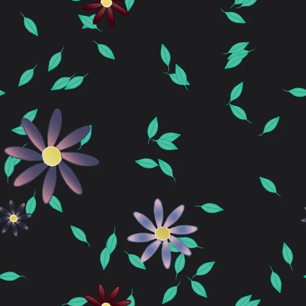 Flores Con Hojas Fondo Sin Costuras Ilustración Vectorial — Archivo Imágenes Vectoriales