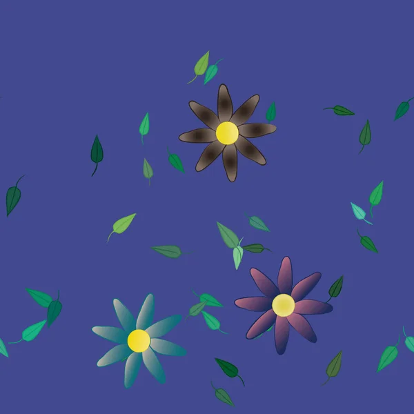 Fleurs Avec Feuilles Fond Sans Couture Illustration Vectorielle — Image vectorielle