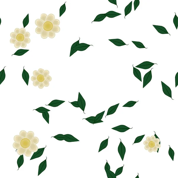 Fleurs Avec Feuilles Fond Sans Couture Illustration Vectorielle — Image vectorielle