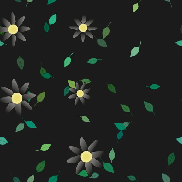 Flores Con Hojas Fondo Sin Costuras Ilustración Vectorial — Vector de stock