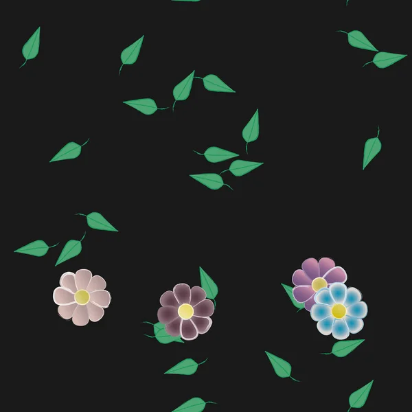 Fleurs Avec Feuilles Fond Sans Couture Illustration Vectorielle — Image vectorielle