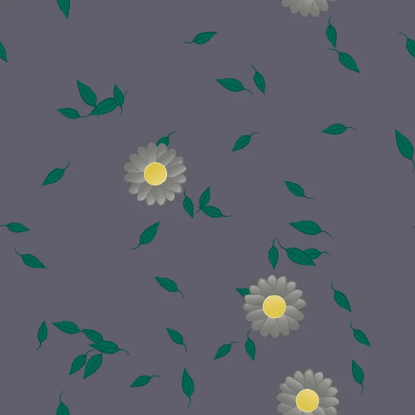 Flores Con Hojas Fondo Sin Costuras Ilustración Vectorial — Archivo Imágenes Vectoriales