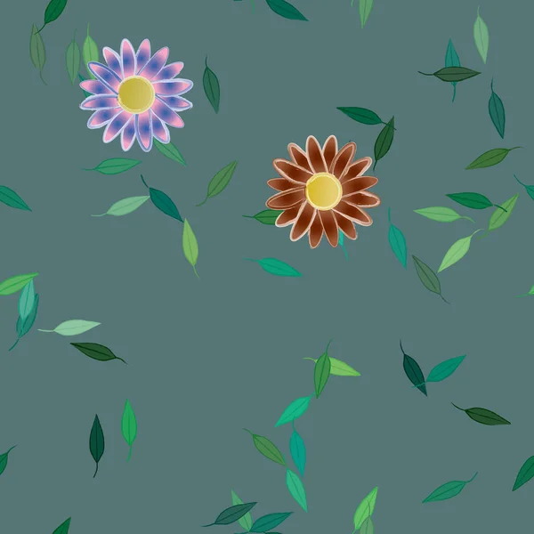 Fleurs Avec Feuilles Fond Sans Couture Illustration Vectorielle — Image vectorielle