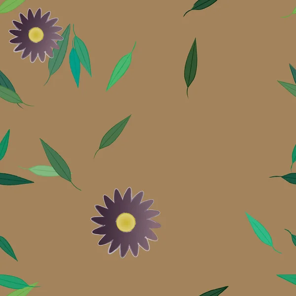 Fleurs Avec Feuilles Fond Sans Couture Illustration Vectorielle — Image vectorielle