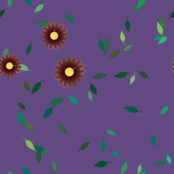 Flores Con Hojas Fondo Sin Costuras Ilustración Vectorial — Vector de stock