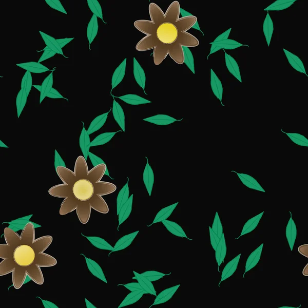 Flores Con Hojas Fondo Sin Costuras Ilustración Vectorial — Vector de stock