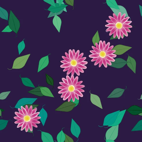 Fleurs Avec Feuilles Fond Sans Couture Illustration Vectorielle — Image vectorielle