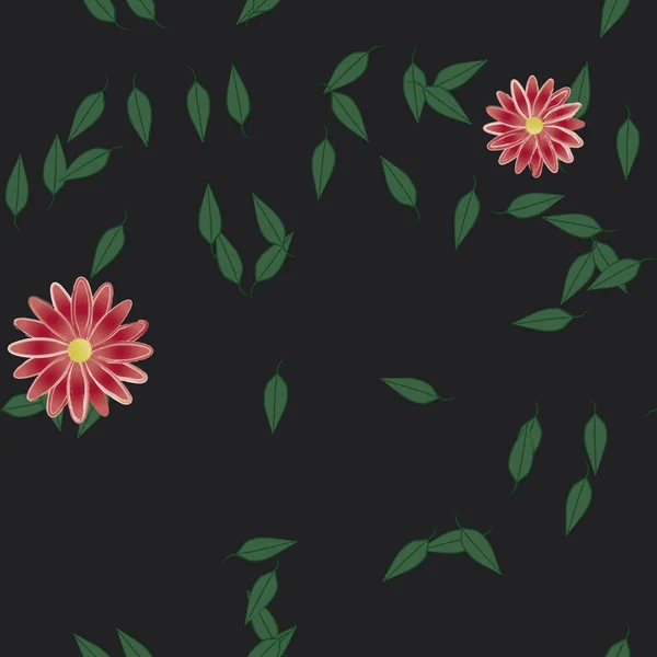 Flores Com Folhas Sem Costura Fundo Ilustração Vetorial — Vetor de Stock