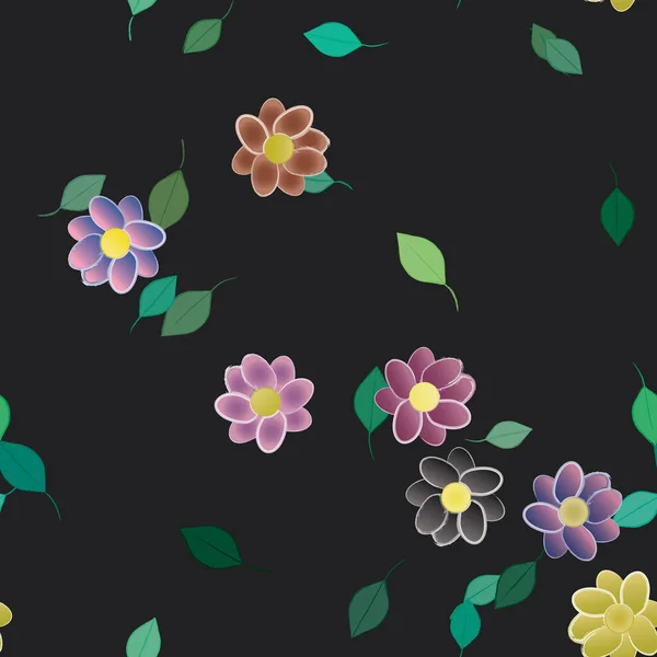 Fleurs Avec Feuilles Fond Sans Couture Illustration Vectorielle — Image vectorielle