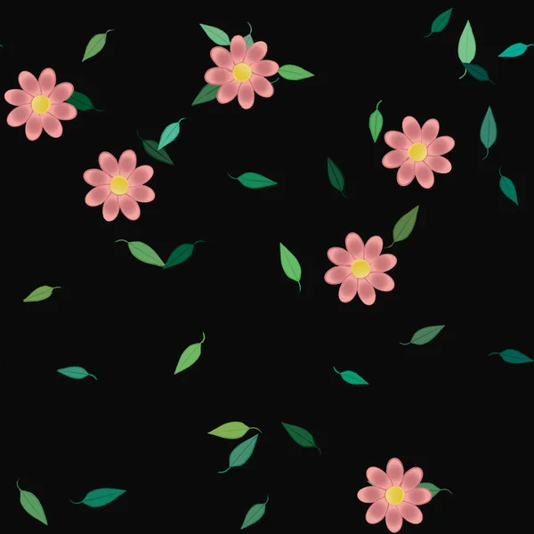 Fleurs Avec Feuilles Fond Sans Couture Illustration Vectorielle — Image vectorielle