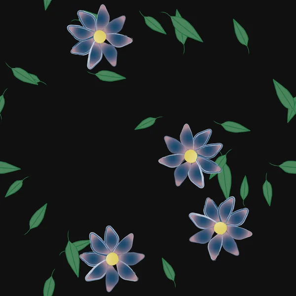 Flores Con Hojas Fondo Sin Costuras Ilustración Vectorial — Vector de stock