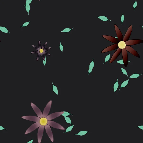 Fleurs Avec Feuilles Fond Sans Couture Illustration Vectorielle — Image vectorielle