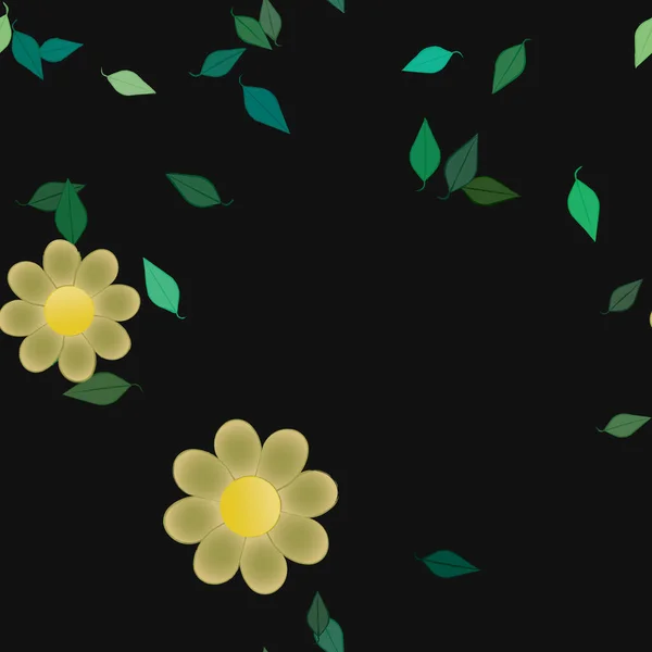 Flores Com Folhas Sem Costura Fundo Ilustração Vetorial — Vetor de Stock