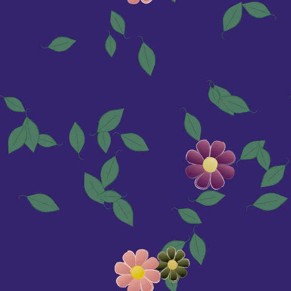 Flores Con Hojas Fondo Sin Costuras Ilustración Vectorial — Vector de stock