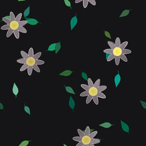 Fleurs Avec Feuilles Fond Sans Couture Illustration Vectorielle — Image vectorielle