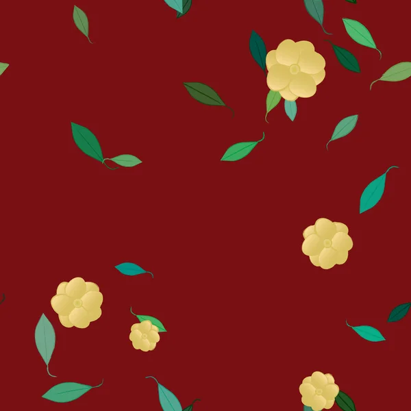 Flores Con Hojas Fondo Sin Costuras Ilustración Vectorial — Vector de stock