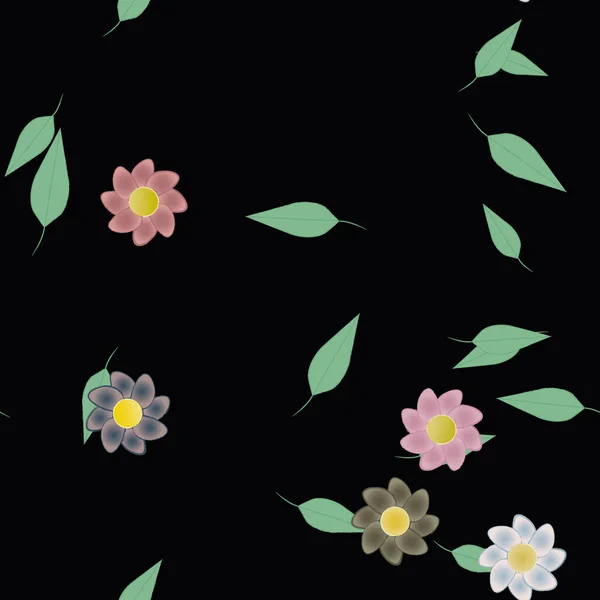 Fleurs Avec Feuilles Fond Sans Couture Illustration Vectorielle — Image vectorielle