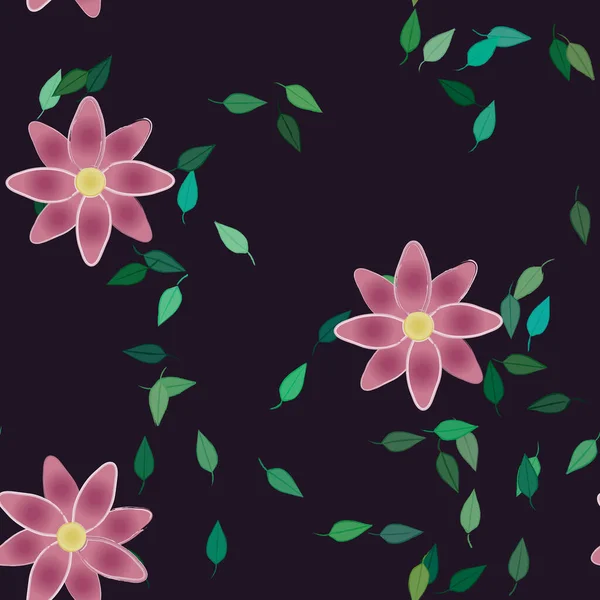 Fleurs Avec Feuilles Fond Sans Couture Illustration Vectorielle — Image vectorielle