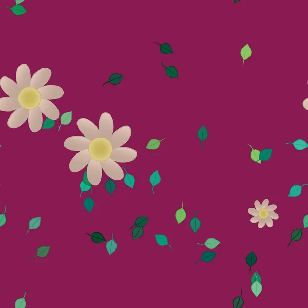 Fleurs Avec Feuilles Fond Sans Couture Illustration Vectorielle — Image vectorielle