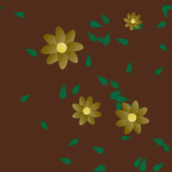 Flores Con Hojas Fondo Sin Costuras Ilustración Vectorial — Vector de stock