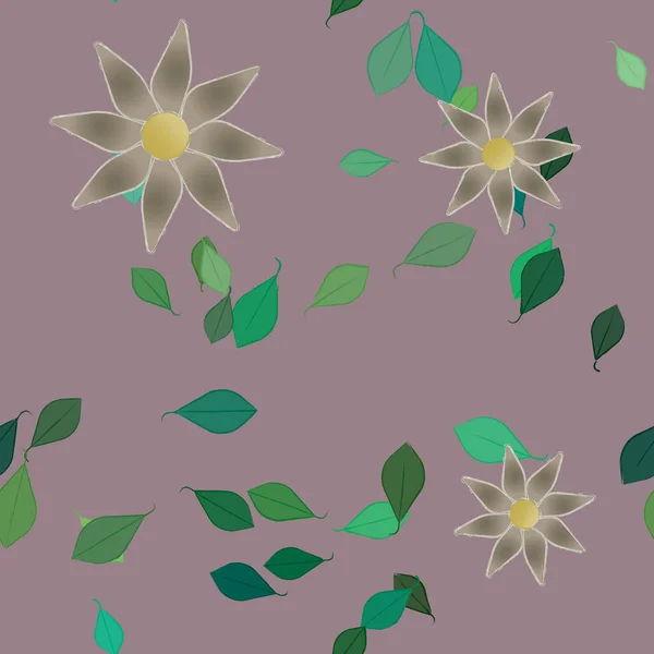 Flores Con Hojas Fondo Sin Costuras Ilustración Vectorial — Vector de stock