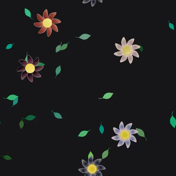 Fleurs Avec Feuilles Fond Sans Couture Illustration Vectorielle — Image vectorielle