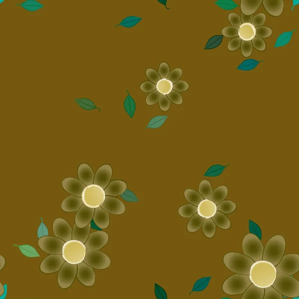 Fleurs Avec Feuilles Fond Sans Couture Illustration Vectorielle — Image vectorielle