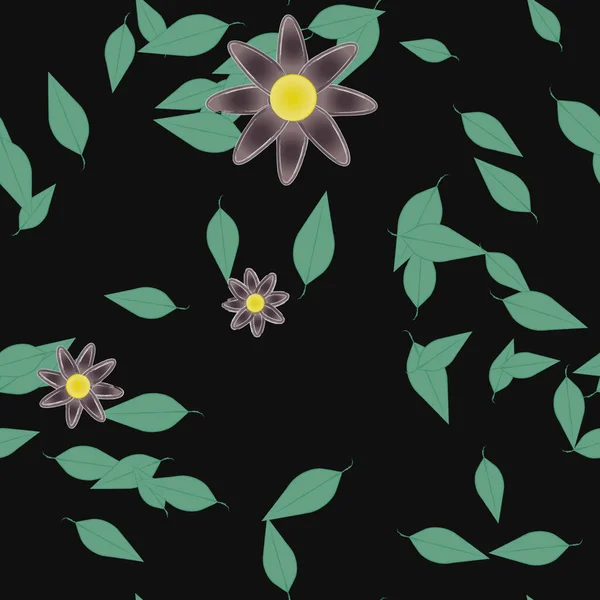 Flores Con Hojas Fondo Sin Costuras Ilustración Vectorial — Vector de stock