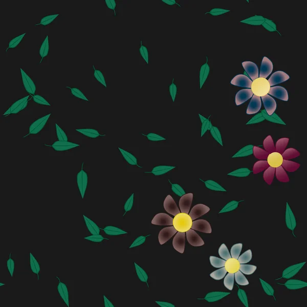 Flores Con Hojas Fondo Sin Costuras Ilustración Vectorial — Vector de stock