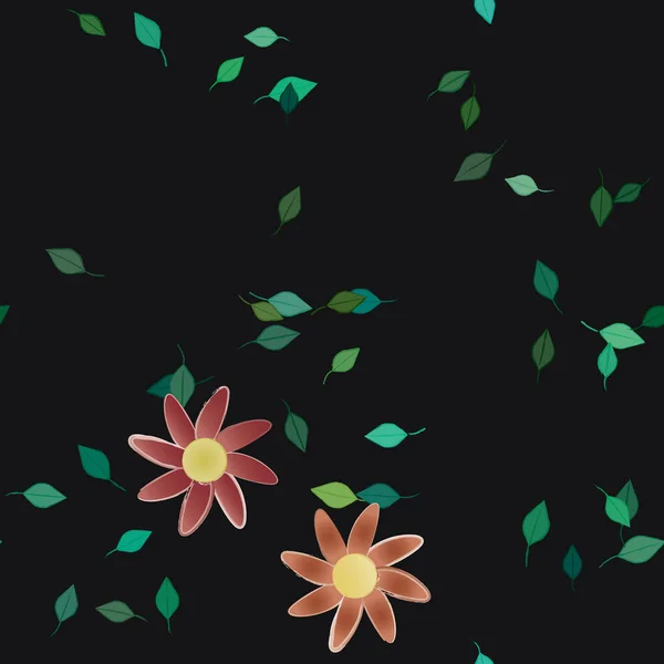 Flores Con Hojas Fondo Sin Costuras Ilustración Vectorial — Archivo Imágenes Vectoriales