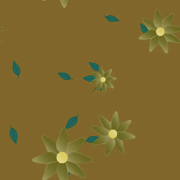 Flores Con Hojas Fondo Sin Costuras Ilustración Vectorial — Vector de stock