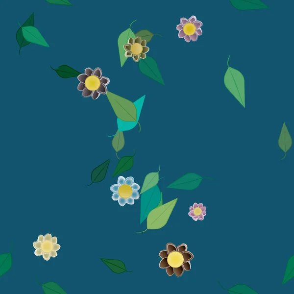 Flores Con Hojas Fondo Sin Costuras Ilustración Vectorial — Vector de stock