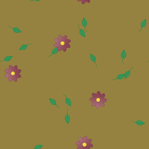 Flores Con Hojas Fondo Sin Costuras Ilustración Vectorial — Vector de stock