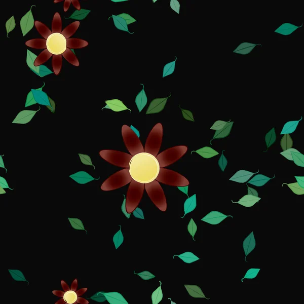 Flores Con Hojas Fondo Sin Costuras Ilustración Vectorial — Vector de stock