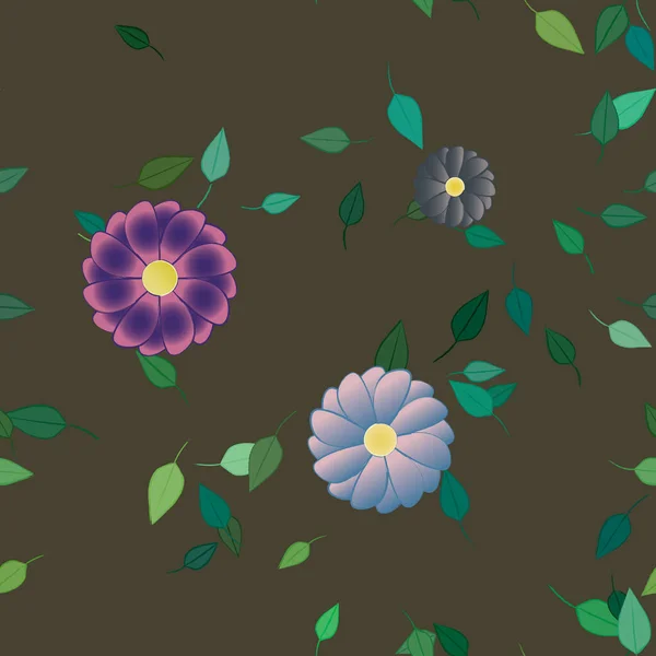 Flores Con Hojas Fondo Sin Costuras Ilustración Vectorial — Vector de stock