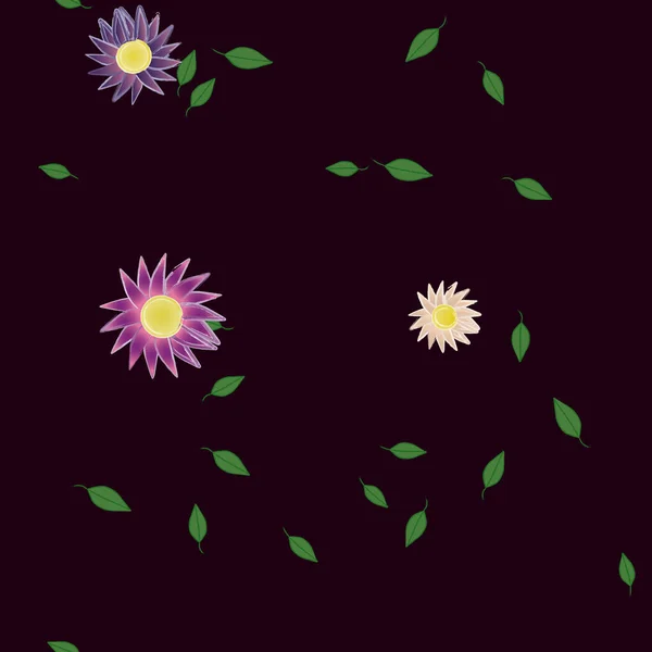 Fleurs Avec Feuilles Fond Sans Couture Illustration Vectorielle — Image vectorielle