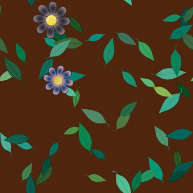 Yeşil yapraklı soyut çiçekler pürüzsüz desen, vektör çizimi