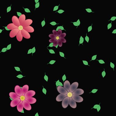 Yeşil yapraklı soyut çiçekler pürüzsüz desen, vektör çizimi