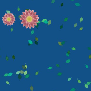 Yeşil yapraklı soyut çiçekler pürüzsüz desen, vektör çizimi