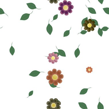 Yeşil yapraklı soyut çiçekler pürüzsüz desen, vektör çizimi