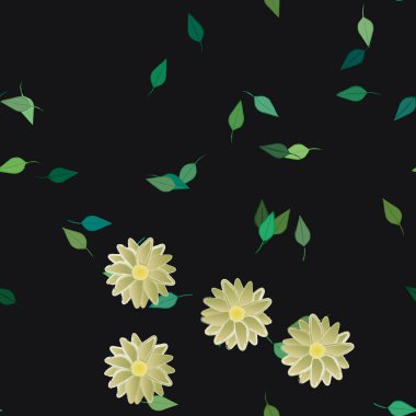 Yeşil yapraklı soyut çiçekler pürüzsüz desen, vektör çizimi