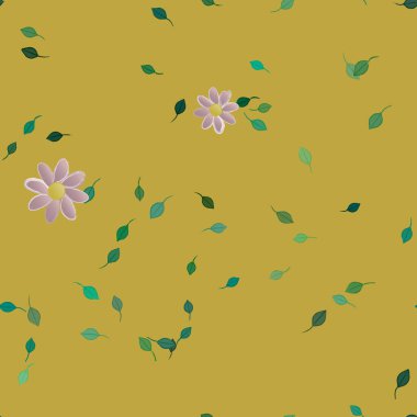 Yeşil yapraklı soyut çiçekler pürüzsüz desen, vektör çizimi