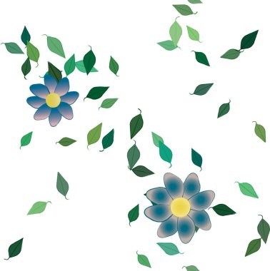 Yeşil yapraklı soyut çiçekler pürüzsüz desen, vektör çizimi