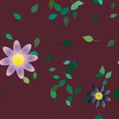 Yeşil yapraklı soyut çiçekler pürüzsüz desen, vektör çizimi