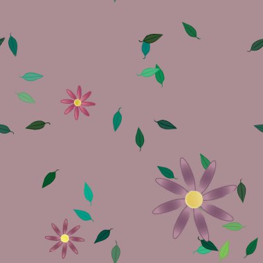 Yeşil yapraklı soyut çiçekler pürüzsüz desen, vektör çizimi