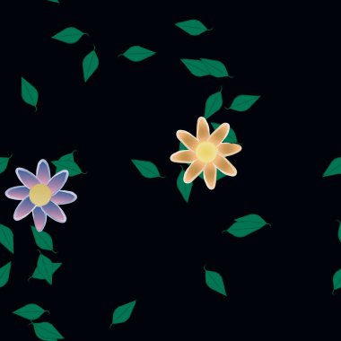 Yeşil yapraklı soyut çiçekler pürüzsüz desen, vektör çizimi