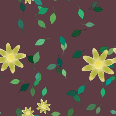 Yeşil yapraklı soyut çiçekler pürüzsüz desen, vektör çizimi