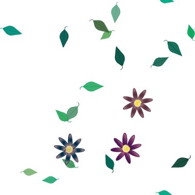 Yeşil yapraklı soyut çiçekler pürüzsüz desen, vektör çizimi